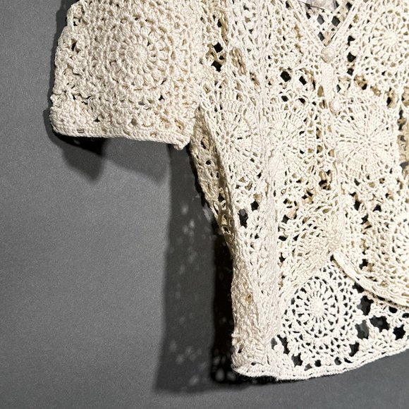 Newport News Sweater Top Crochet Cream/Antique White V Neck Size XS - Picture 5 of 8